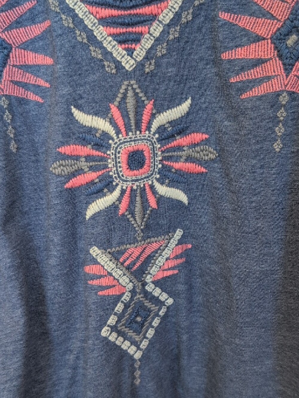 Johnny Was Blue Joy Love Light  Embroidered Tee with Pink & White Accents - Picture 6 of 9